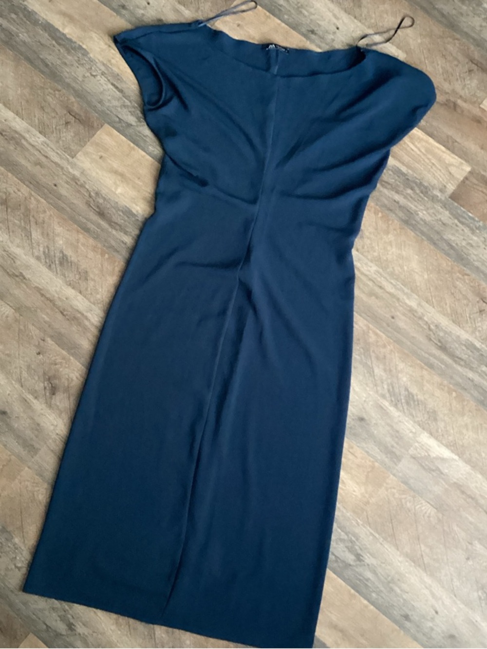 Zara Deep Navy Midi Dress with Cap Sleeves